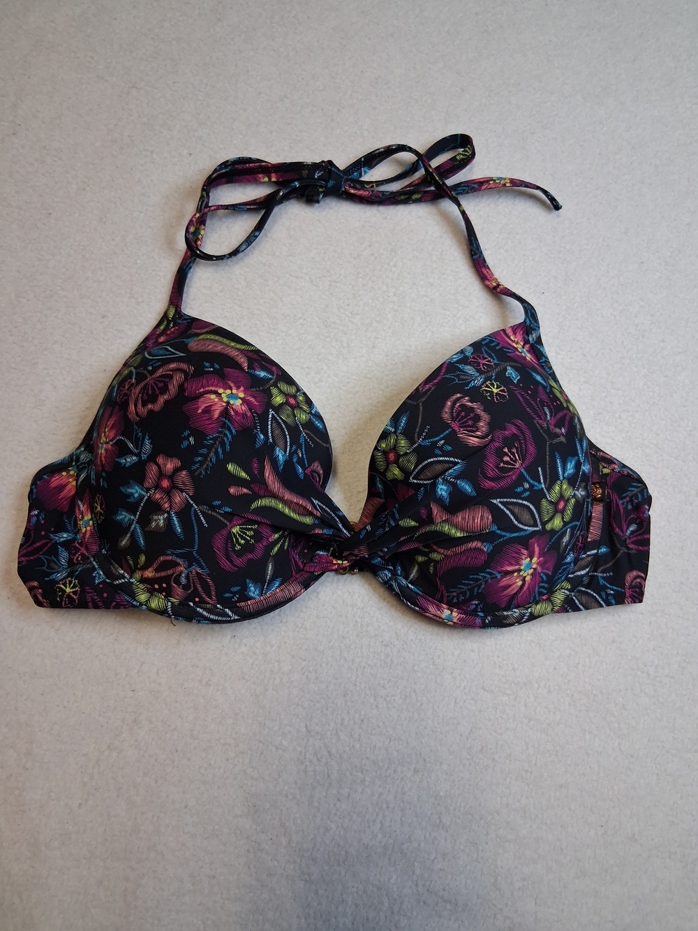 La Vie En Rose Black Floral Halter Bikini Top